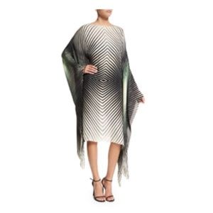 Tamara Mellon geometric silk chiffon caftan dress green/ivory size S